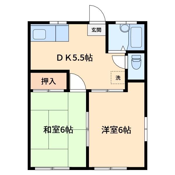 ホワイトゲーブル(2DK/1階)の間取り写真