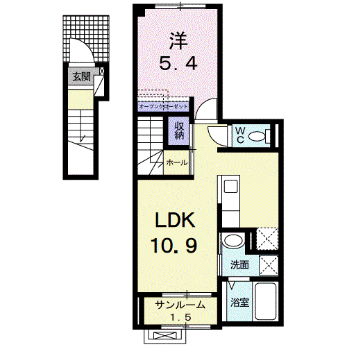 オリオン リヴィエール M(1LDK/2階)の間取り写真