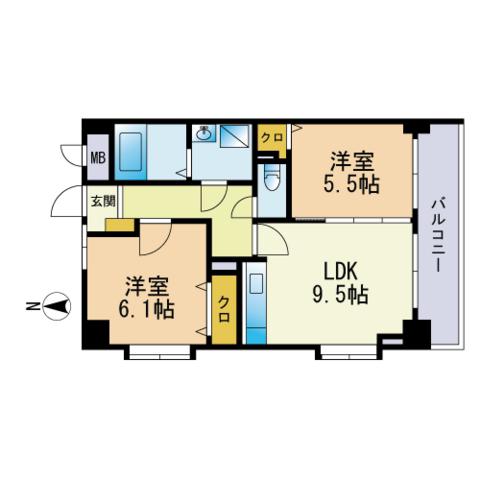 チュリス百道(2LDK/2階)の間取り写真