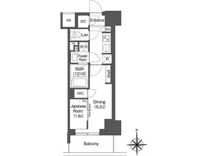 コンフォリア東新宿(1K/3階)の間取り写真