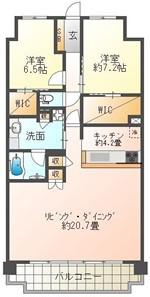 ローレルコート姫路大前通(2LDK/6階)の間取り写真