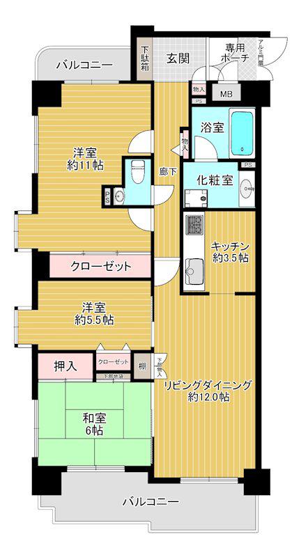 ダイアパレス平成通(3LDK/6階)の間取り写真