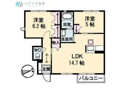パールハイツ J棟(2LDK/1階)の間取り写真