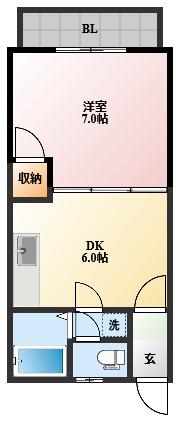 ラルジュ愛宕(1DK/2階)の間取り写真