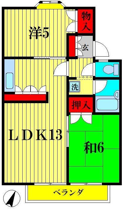 ハイツ赤坂(2LDK/2階)の間取り写真