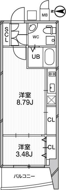 URBAN FLATS江坂(1LDK/12階)の間取り写真