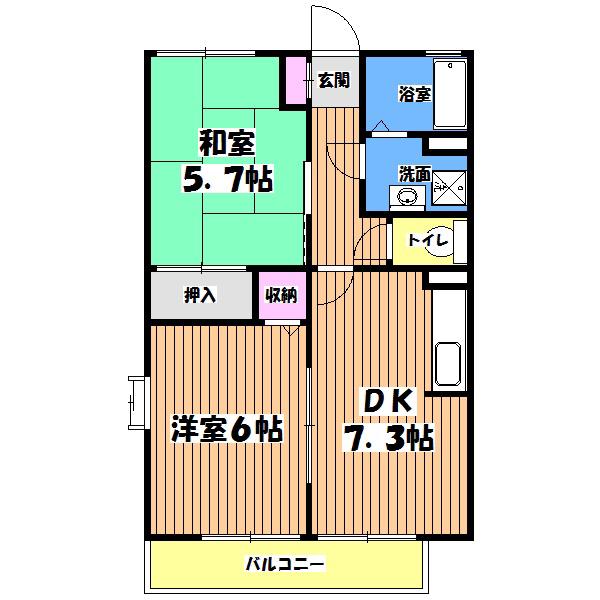 メゾンボヌール(2DK/2階)の間取り写真