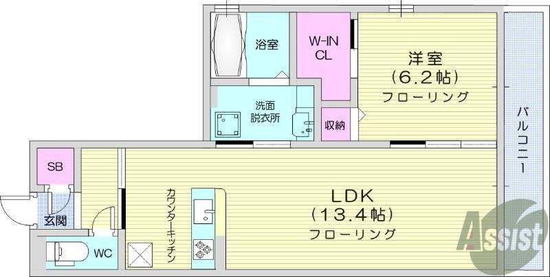 D-ROOM泉中央(1LDK/2階)の間取り写真