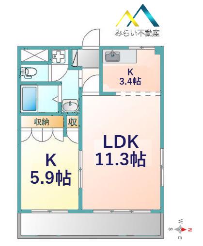 BLUE-RAY SEILAN(1LDK/1階)の間取り写真