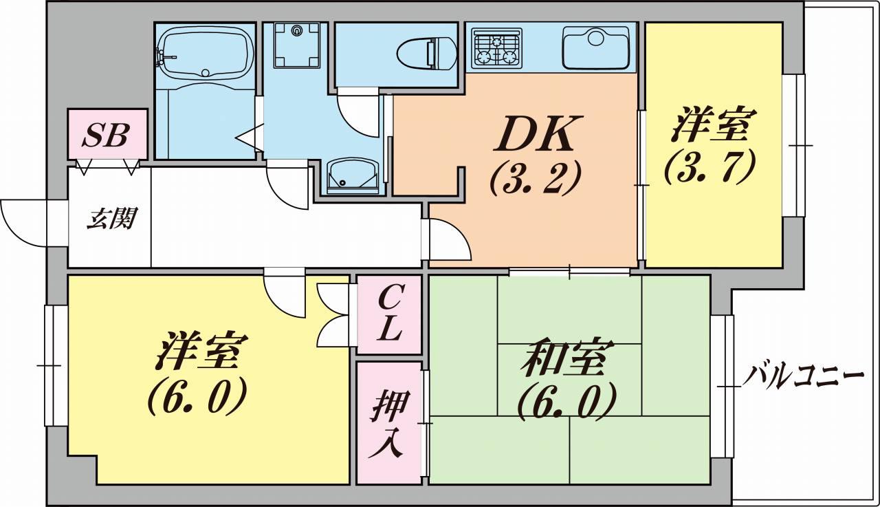 兵庫駅前アーバンライフ(3DK/2階)の間取り写真