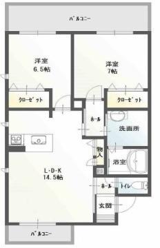 ロイヤル・クレッセント(2LDK/1階)の間取り写真