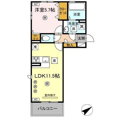 D-ROOM八代市西片町18PJ(1LDK/1階)の間取り写真