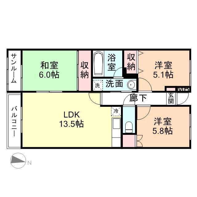 フィール高岡駅南(3LDK/3階)の間取り写真