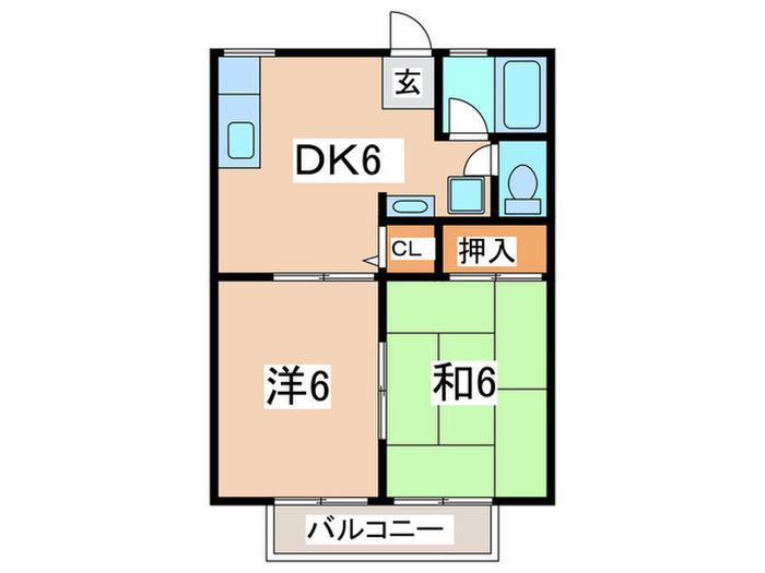 十文字ハイツ B棟(2DK/2階)の間取り写真