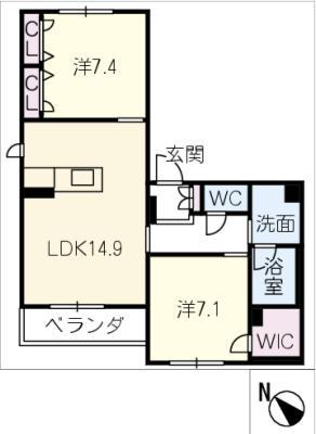 レフィシア・グリシーヌ(2LDK/2階)の間取り写真