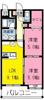 カーサビアンカ(2DK/7階)の間取り写真