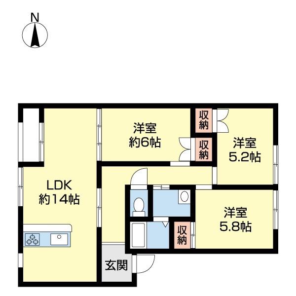 コーポユーカリ13号館(3LDK/1階)の間取り写真