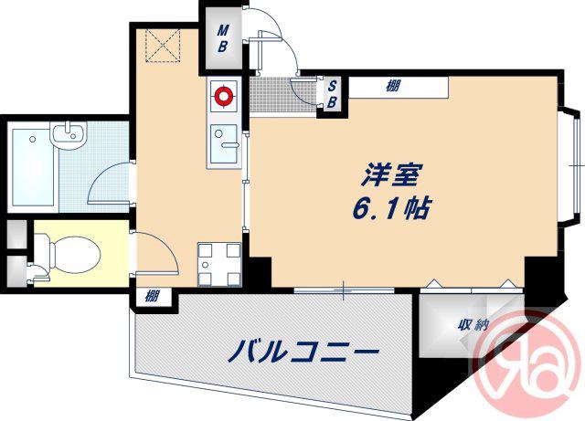 グランド上六(1K/3階)の間取り写真
