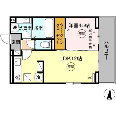 D-ROOM津福今町(1LDK/1階)の間取り写真