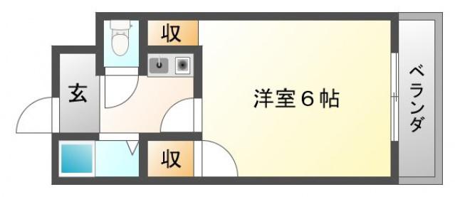 ラガール豊津(1K/2階)の間取り写真