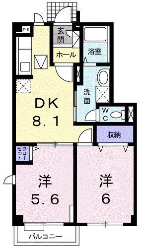 ミーティスN(2DK/1階)の間取り写真