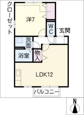 トゥインクルコート城山II(1LDK/1階)の間取り写真