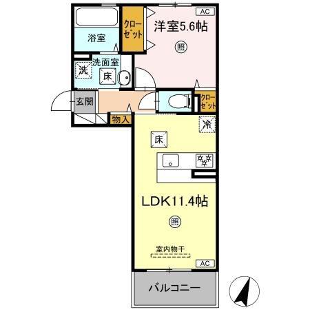 ディアプレイス(1LDK/1階)の間取り写真