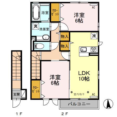 フェリーチェC(2LDK/2階)の間取り写真