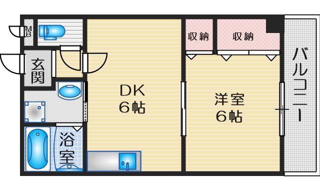 エバーグリーン浜(1LDK/2階)の間取り写真