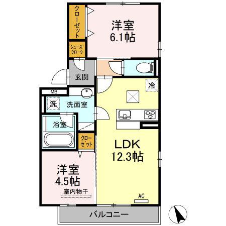 レフィナーデ・M(2LDK/1階)の間取り写真