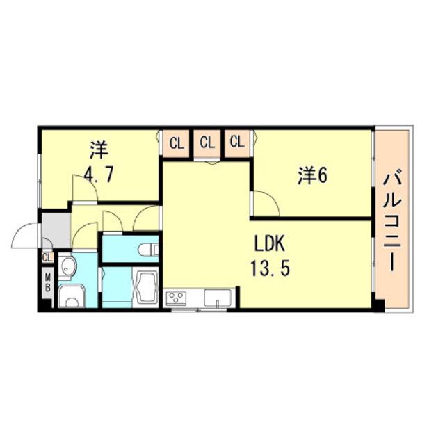 YKハイツ宮の上(2LDK/4階)の間取り写真