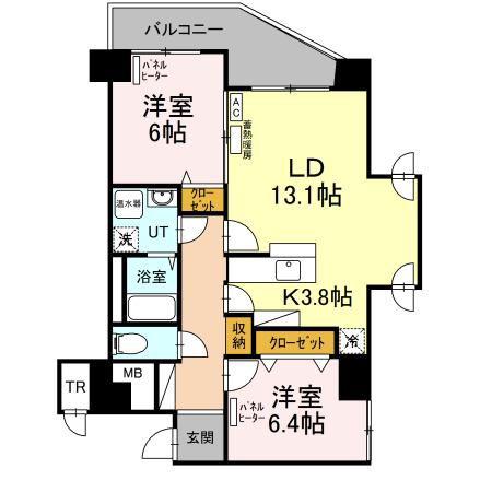 ヴィラ福住(2LDK/3階)の間取り写真