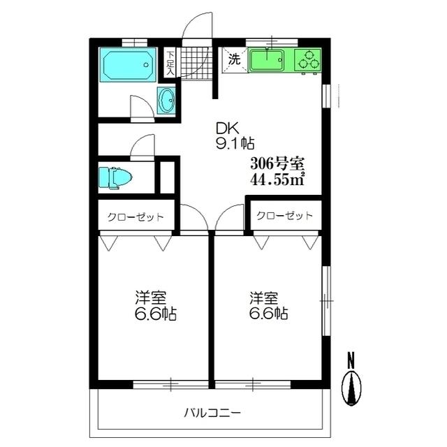 コーポ西馬込(2DK/3階)の間取り写真
