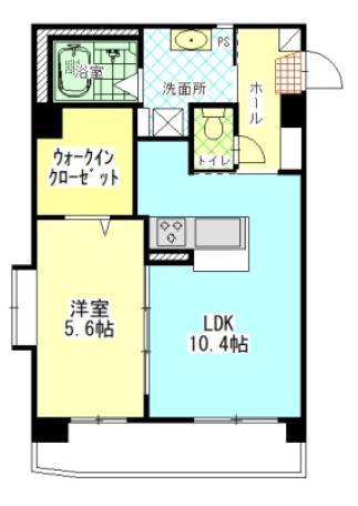 パレスコンフォート大和町(1LDK/4階)の間取り写真