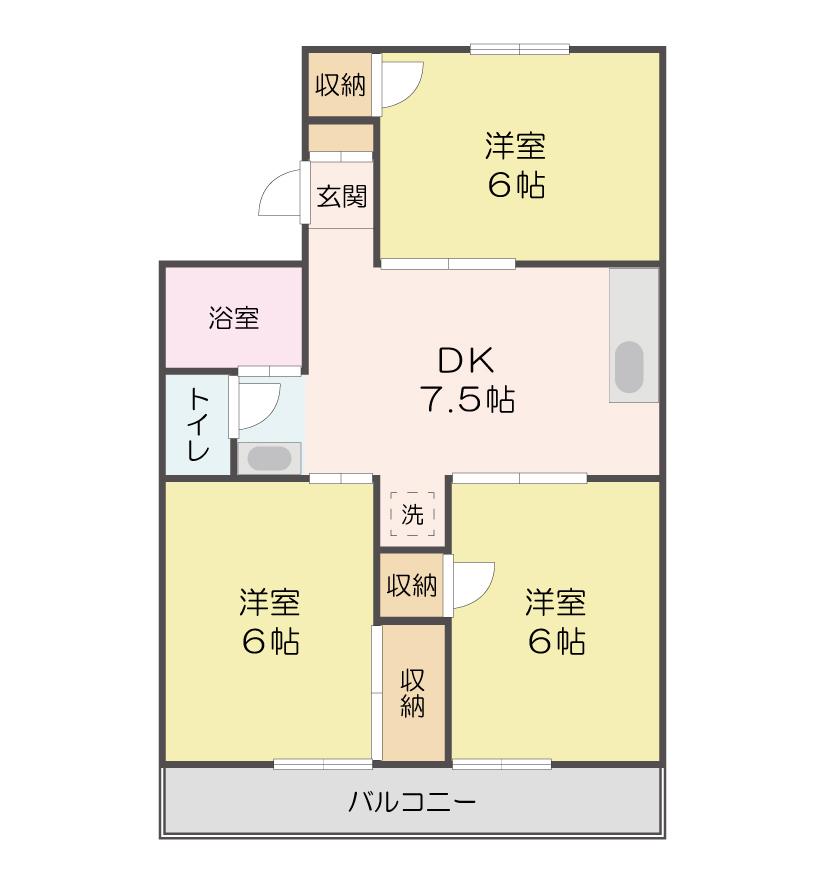 ドミール岡の宮(3DK/3階)の間取り写真