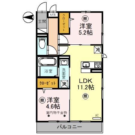 オークリーフ三郷 B(2LDK/3階)の間取り写真