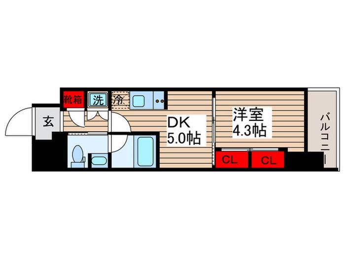 プレミアムキューブ亀戸(1DK/3階)の間取り写真