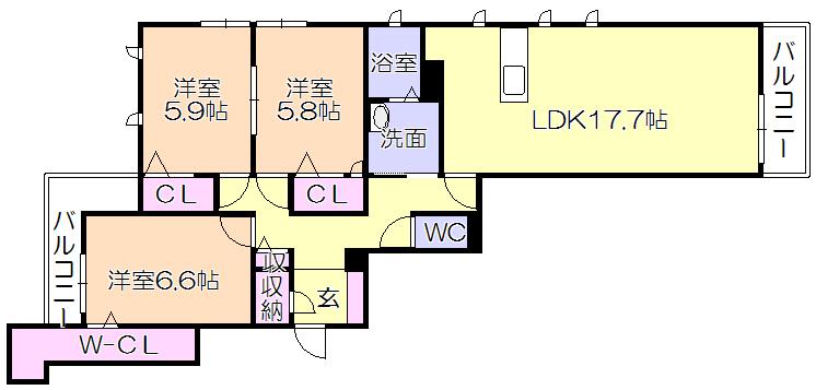 ベレオ合川(3LDK/2階)の間取り写真
