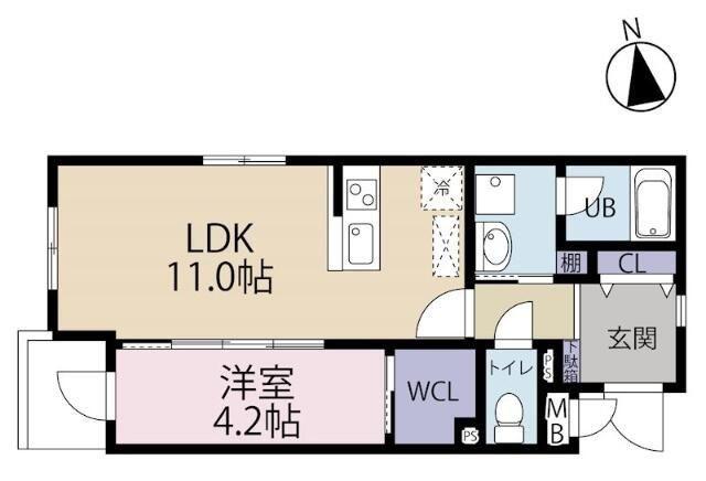 ラ・コルダ中井(1LDK/4階)の間取り写真