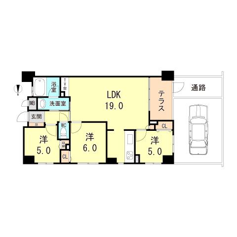 ワコーレ深江本町ソフィリア(3LDK/1階)の間取り写真