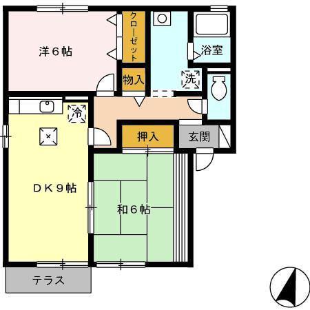パークサイドヴィラE棟(2DK/2階)の間取り写真
