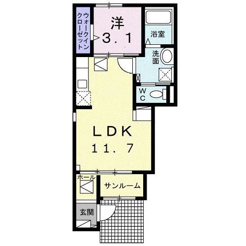高岡ヒルズ A(1LDK/1階)の間取り写真