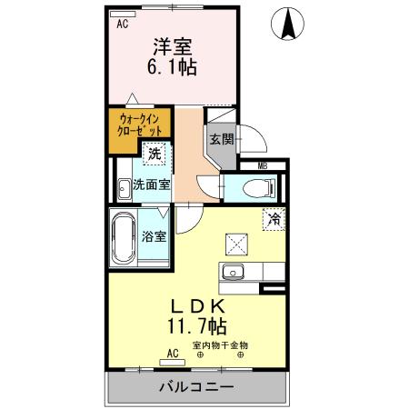 グランドール逢妻(1LDK/1階)の間取り写真