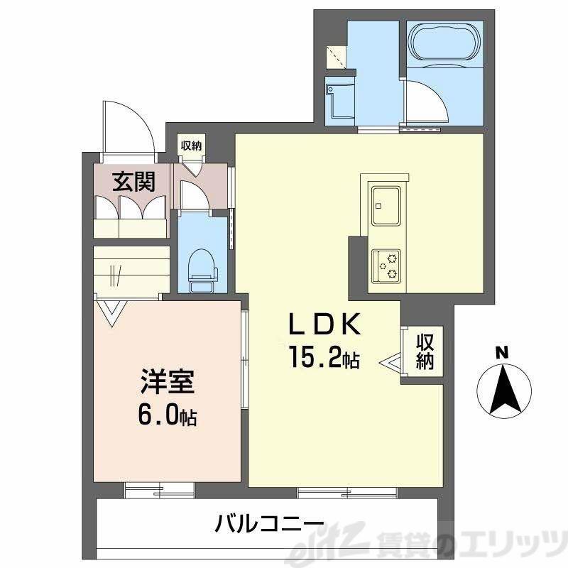 ユイロ中津(1LDK/2階)の間取り写真