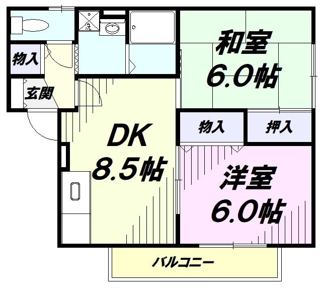 プリシアード II棟(2DK/1階)の間取り写真