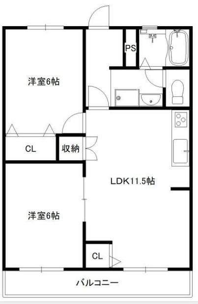 スカイハイツ(2LDK/1階)の間取り写真