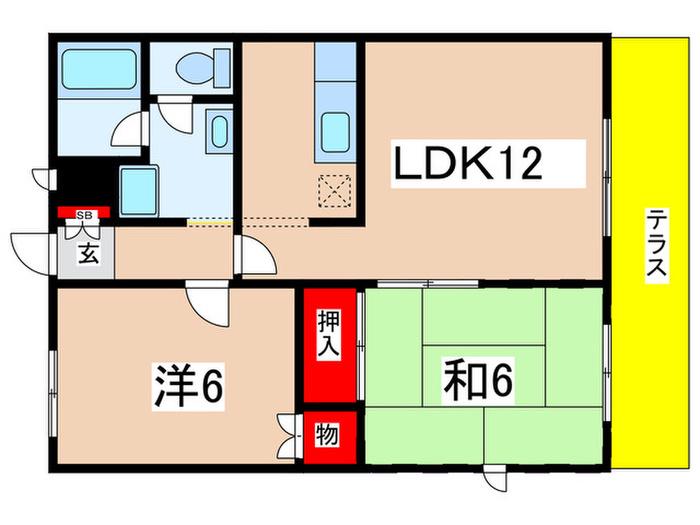 ハートフル・元町 B棟(2LDK/1階)の間取り写真