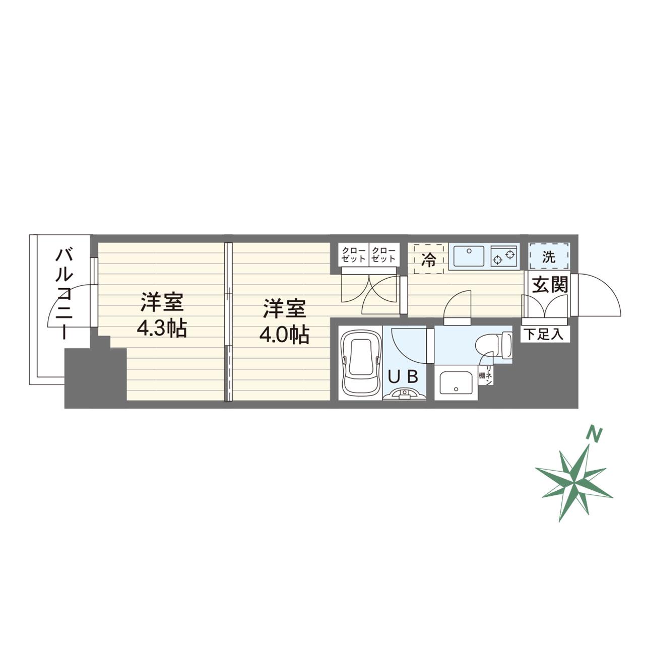 プライムネクサス大鳥居 BELL COURT(1DK/2階)の間取り写真