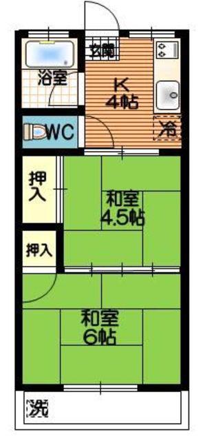 カーサモンテ(2K/2階)の間取り写真