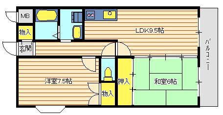 シャンポール西藤江II(2LDK/1階)の間取り写真